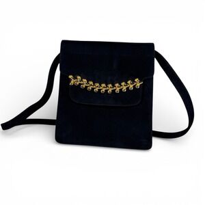 Olivenzo Battaglia Baldinini Black Suede‎ Crossbody Bag Gold Hardware Italy Made